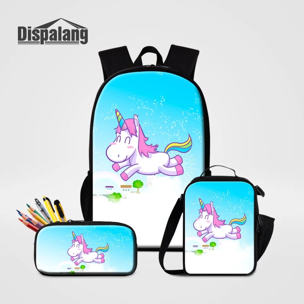 

3PCS Set Custom Logo Printing School Bags Women Travel Shoulder Backpack Unicorn Animal Schoolbag Children Girls Junior Students