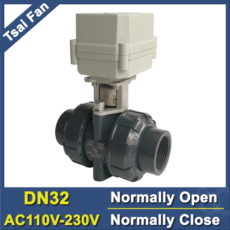 

DN32 UPVC Electric Valve True Union End Normal Open Normal Close type AC110V-230V 10NM Actuator with Signal Feedback wires