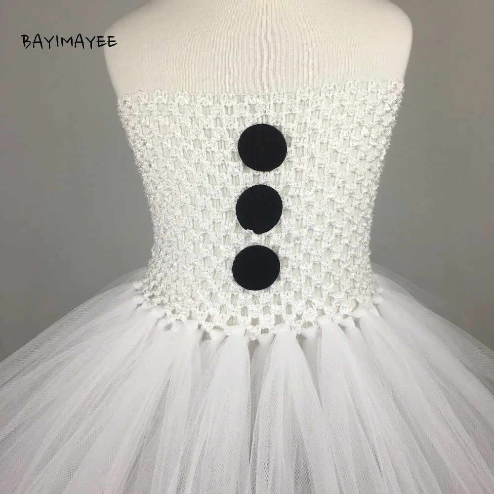 Cute Girls White Snowman Tutu Dress Baby 2Layers Crochet Tulle Dress Kids Custom Cosplay Tutu Children Birthday Party Dresses