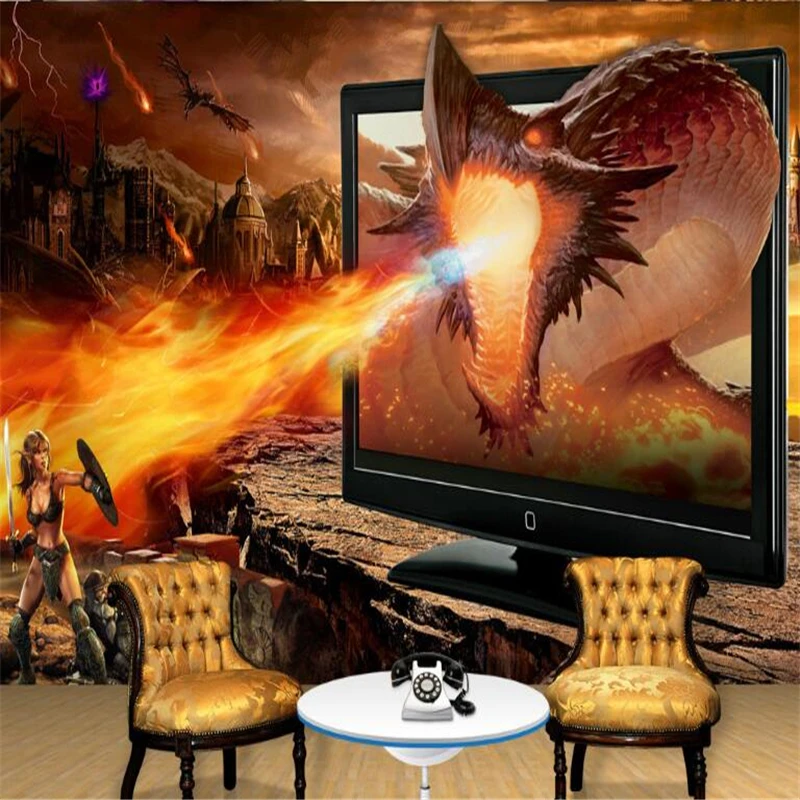 custom Magic war papel de parede 3D photo between man dragon wallpaper for walls 3 living room mural wall paper papier Stickers