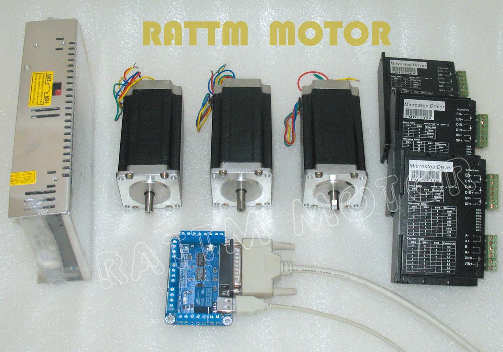 

3 Axis CNC controller kit Nema23 stepper motor Dual shaft 112mm 3A 425oz-in + FMD2740C Driver 4A 50V/DC & 5 Axis Breakout board