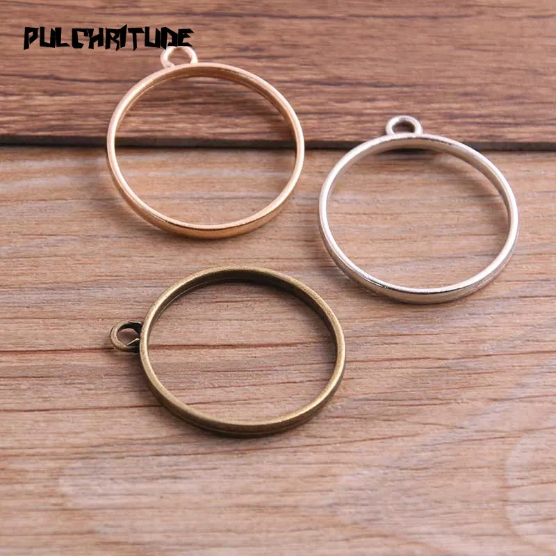 10Pcs 28*32mm 7 Color Alloy Jewelry Accessories Circular Round Charm Hollow Glue Blank Pendant Tray Bezel