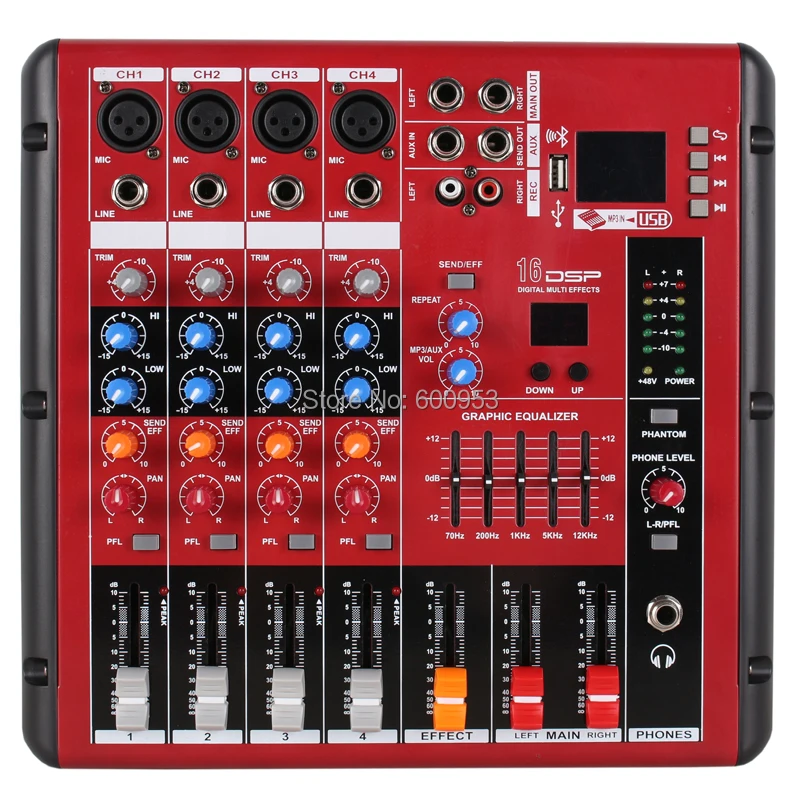 

MiCWL 4 Channel Karaoke Studio Live Stage Mixing Console Sound Mixer with USB 48V Bluetooth Monitor Recording 16DSP SMR400-USB