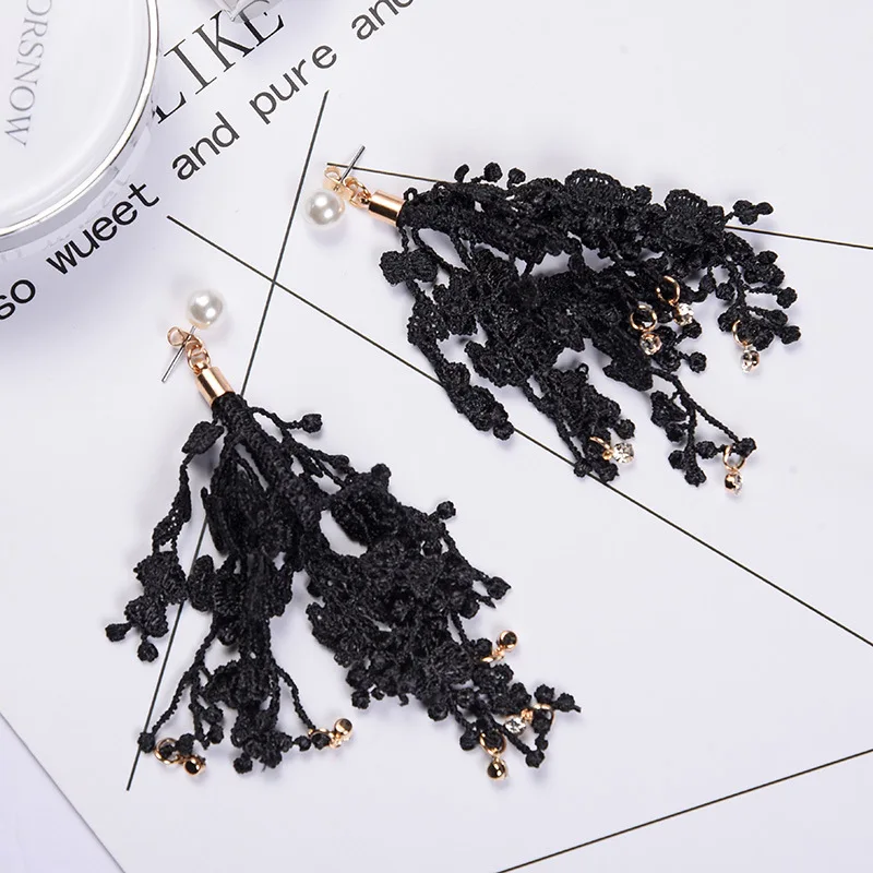 JIOFREE Fashion Clip on Earring no pierced Female Hanging Tassel Flower Fringe Statement Boho Lace Women Wedding Pendant Jewelry