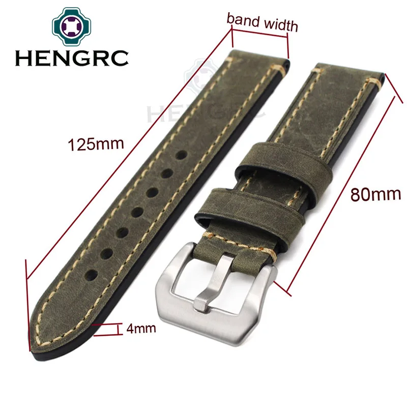 Genuine Leather Watchband Bracelet 24mm 22mm 20mm Thick Watch Strap Belt With Metal Steel Buckle Watch Accessories