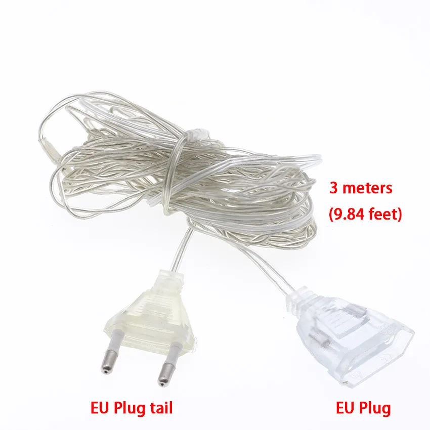 NEW 3M Extender Wire Extension Cable EU US plug for LED String Lights Christmas Lights Garden Home Garland Party Decoration