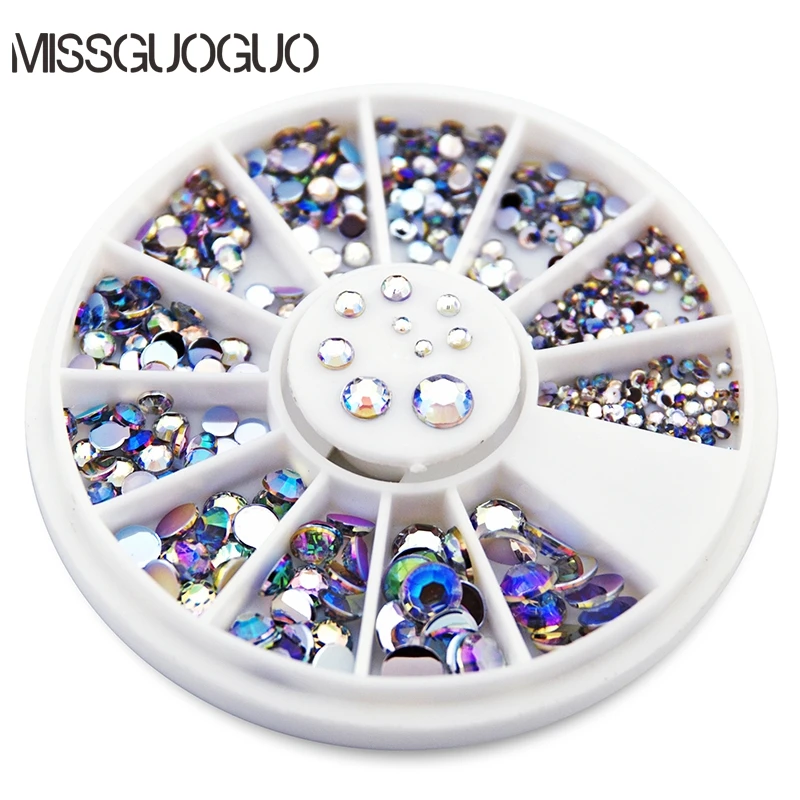 MISSGUOGUO 600PCS Nail Glitter 1 Box Colorful Shinning Rhinestones Nail Art Accessories Crystal Multi-size Manicure