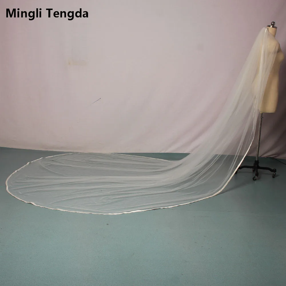 Mingli Tengda – voile de mariée en Satin, bord de mariée, ivoire/blanc, une couche, 3 M de Long, 3 M de large, voile de mariage, élégant dame, voile de la chapelle, peigne en métal