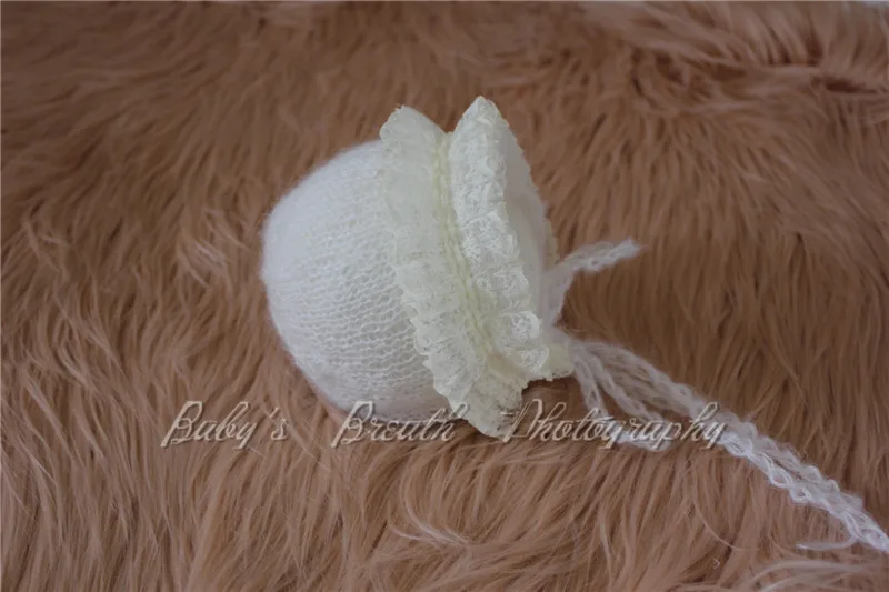 Newborn Mohair Lace Edge Bonnet Ruffled Newborn Bonnet Newborn Prop