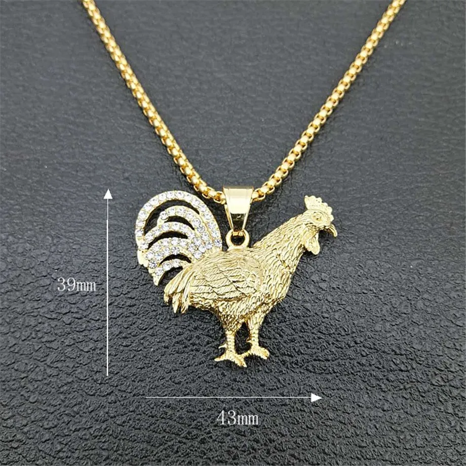Hip Hop Iced Out Bling Gallic Rooster Pendant Necklce For Men/Women Gold Color Stainless Steel French Jewelry Gift Collier