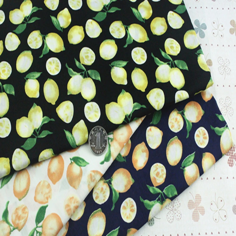 Fresh 48x140cm Fruit Yellow & Orange Lemon Printed Cotton Poplin Fabric Floral Fabric for quilting bedding cloth DIY sewing