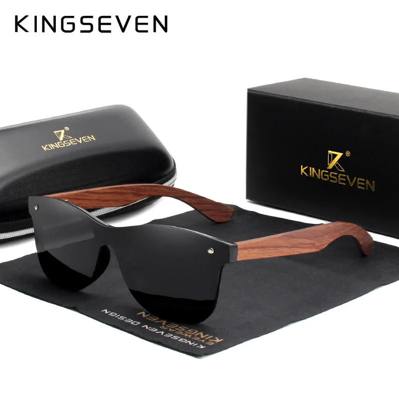 KINGSEVEN-Lunettes de soleil en bois naturel pour hommes, lunettes de soleil polarisées à la mode, lunettes de protection des yeux originales