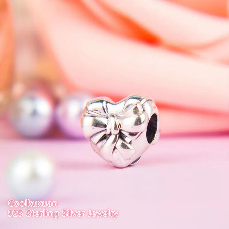 

Mother's Day 925 Sterling Silver Brilliant Heart Bow Charm Beads Fit Original Pandora Charms Bracelet Diy Jewelry