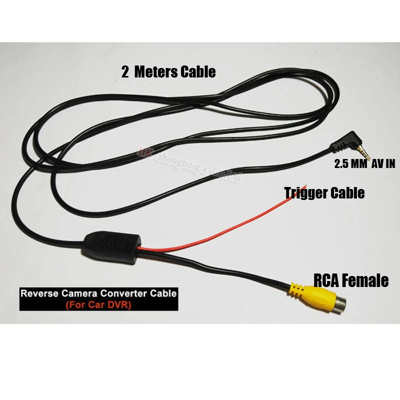 2 Meter cable RCA to 2.5 mm AV Cable for Car Rear View Camera Converter cable for car DVR Parking Assistance