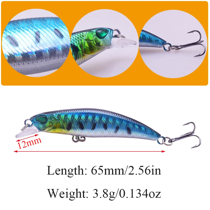 1Pcs Hard Bait 65mm/3.8g Minnow, Wobblers, Bass Walleye Crappie bait, Freshwater Fishing Lure Crappie Fishing Bait Shad WD-524