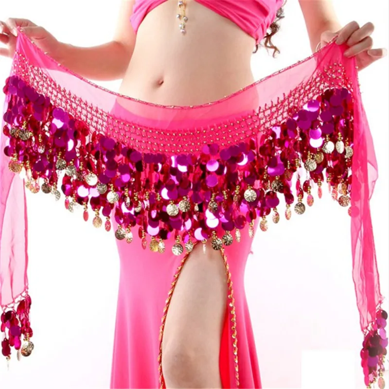 Women Oioninos Brand Belly Dance Costume Multi Colors Chiffon Hip Scarf Wrap Sequins Belt 58 Coin Skirt