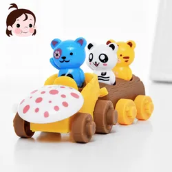 5pcs/lot Cute Cartoon Animal Clockwork Car Baby Toy Car Children Puzzle On Top Creative Toy Chain Gift for Kids A157