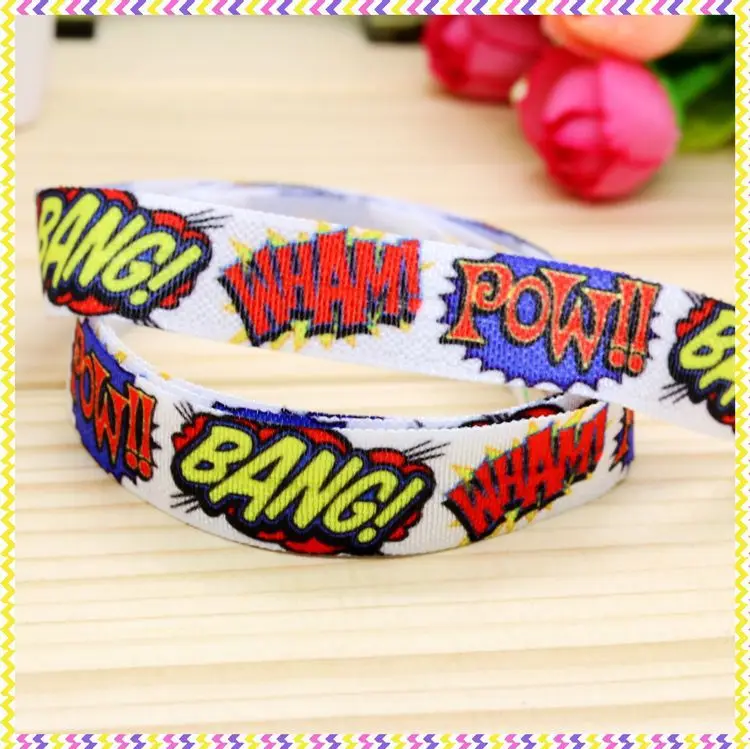 DHK 5/8'' 5yards Fold Elastic FOE pow bang printed headband headwear hair band diy decoration OEM Wholesale C61