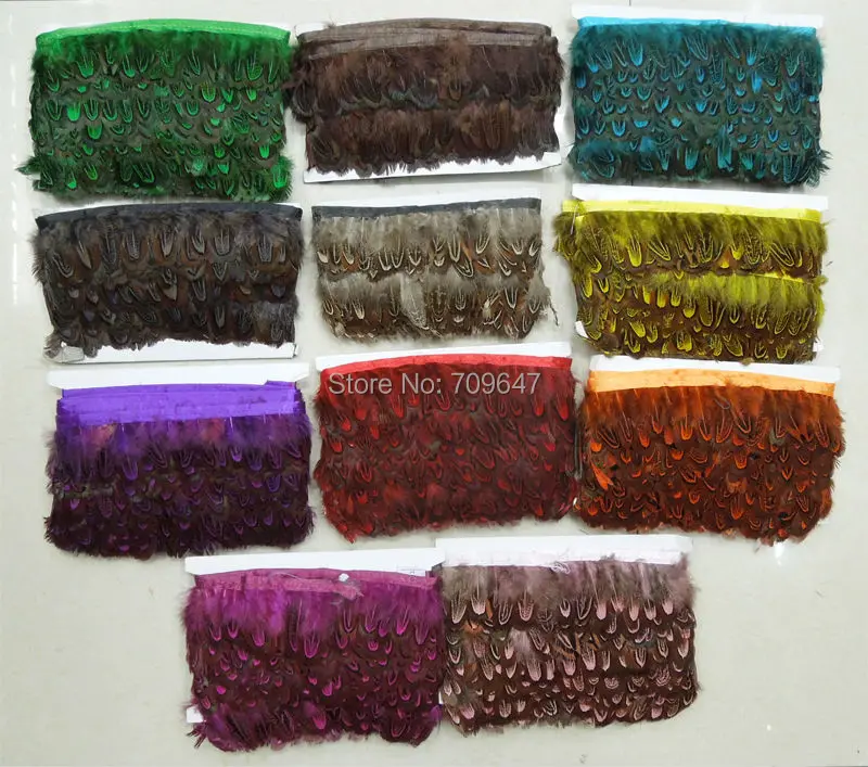 

10Meters/lot!5-6CM height Dyed Ringneck Pheasant feather fringe costume ribbon trimming lace trim 10Colours available