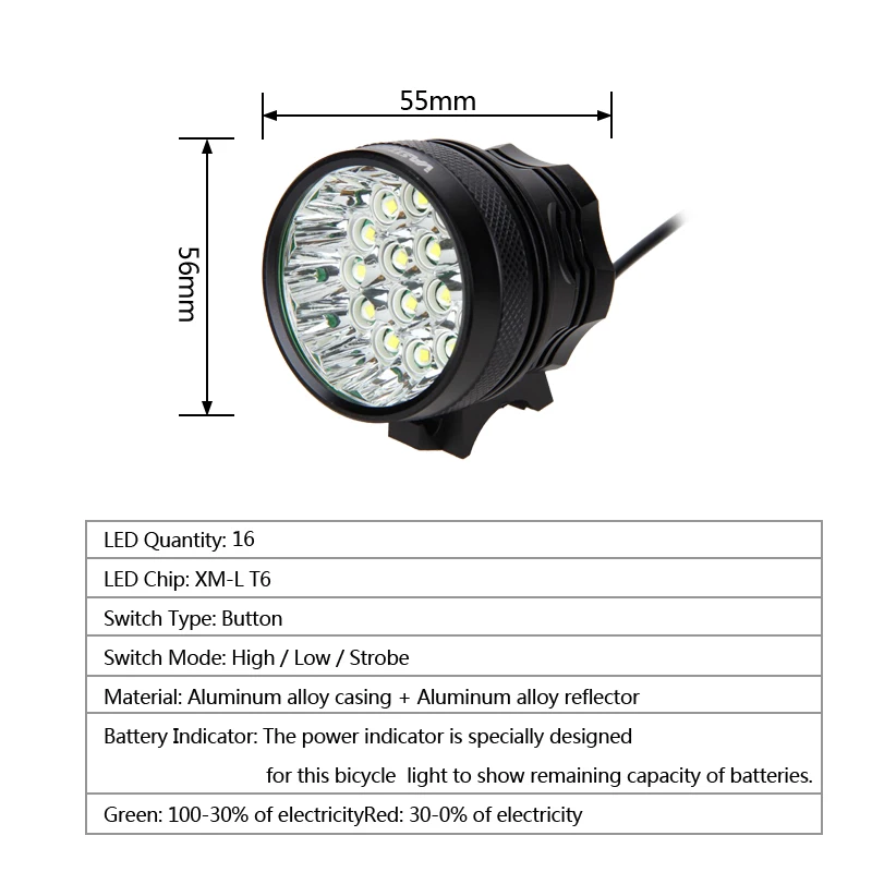 Bright 20000lm Bicycle Light 3 Modes Cycling Lamp Super Waterproof 16 LED Bike Light Headlight Bike Accessories No Battery