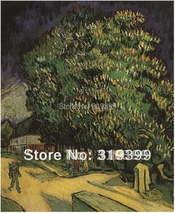 Linen Canvas Oil Paintung reproduction,Chestnut Trees in Blossom by vincent van gogh,Free DHL Shipping,100% handmade
