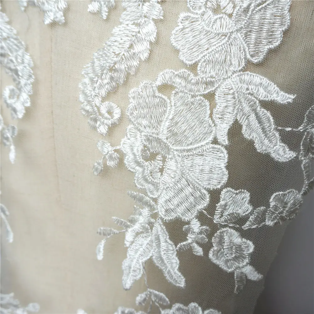 White Flowers Wedding Gown Appliques Embroidered Fabric Collar Lace Trims Mesh Sew On Patch For Dress DIY Decoration