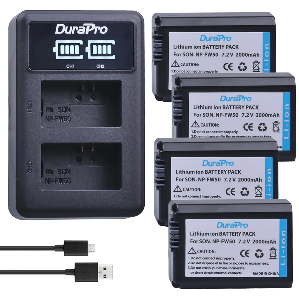 

DuraPro 4pc NP-FW50 Battery+ LED USB Dual Charger For Sony A6000 A6400 A6300 A6500 A7 A7II A7RII A7SII A7S A7S2 A7R