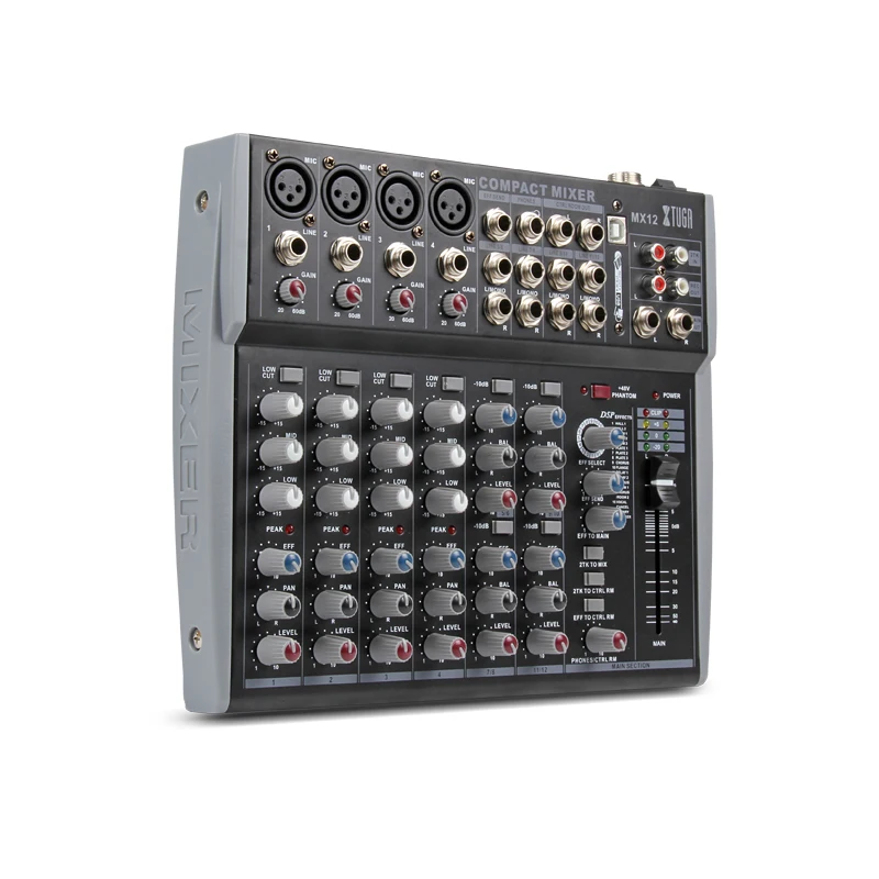 XTUGA 12 Canali Audio Mixer DJ Mixer Mixing Console con USB XLR LINEA di Ingresso 48V Alimentazione Phantom per La Registrazione DJ Della Fase