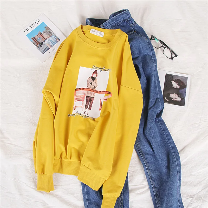 Hirsionsan Sweatshirt Women 2023 Harajuku Long Sleeve Pullovers Girl Printed Cute Hoodies Autumn Casual Cotton Moletom Feminino