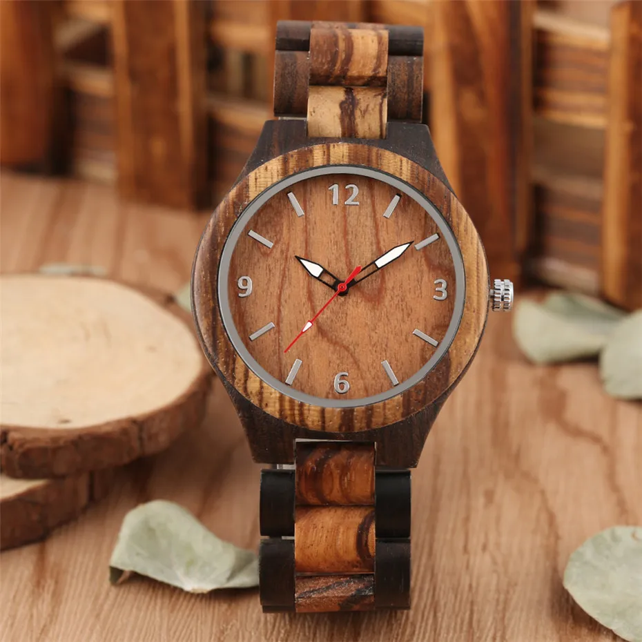 Luxury Ebony Wooden Watch Men\'s Watches Quartz Timepiece Silver Arabic Numbers Display Casual Men Clock reloj masculino