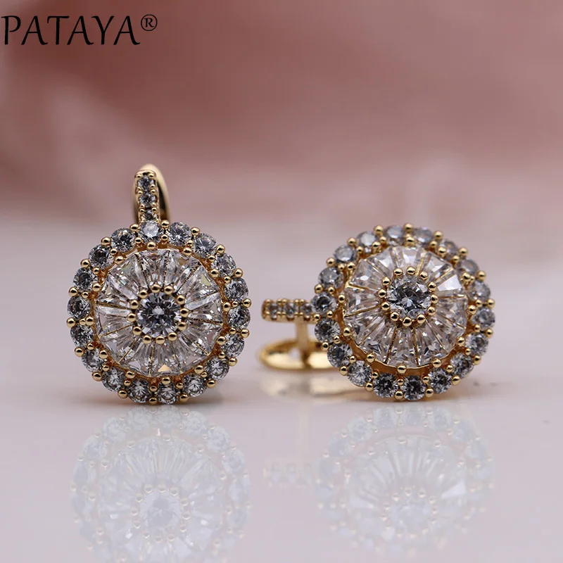 PATAYA New Original Design 585 Rose Gold Color Micro-wax Inlay Natural Zirconia Dangle Earrings Women Wedding Earring Jewelry