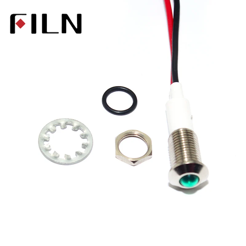 FILN 10mm 24vLED Metal Indicator lights waterproof Signal lamp with wire 20mm cable 220v warning light