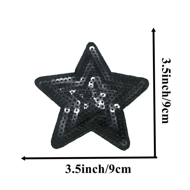 5 Pieces/lot Black Star Sequined Iron on Patches for Clothes Backpack 9cm Stars Sequins Patch Sticker Sewing DIY Decoration