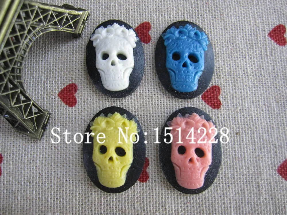 (18*25mm)Mixed colors.resin colorful skull Cameo .Resin Flatback Cabochon for Earring .jewelry Accessory.DIY