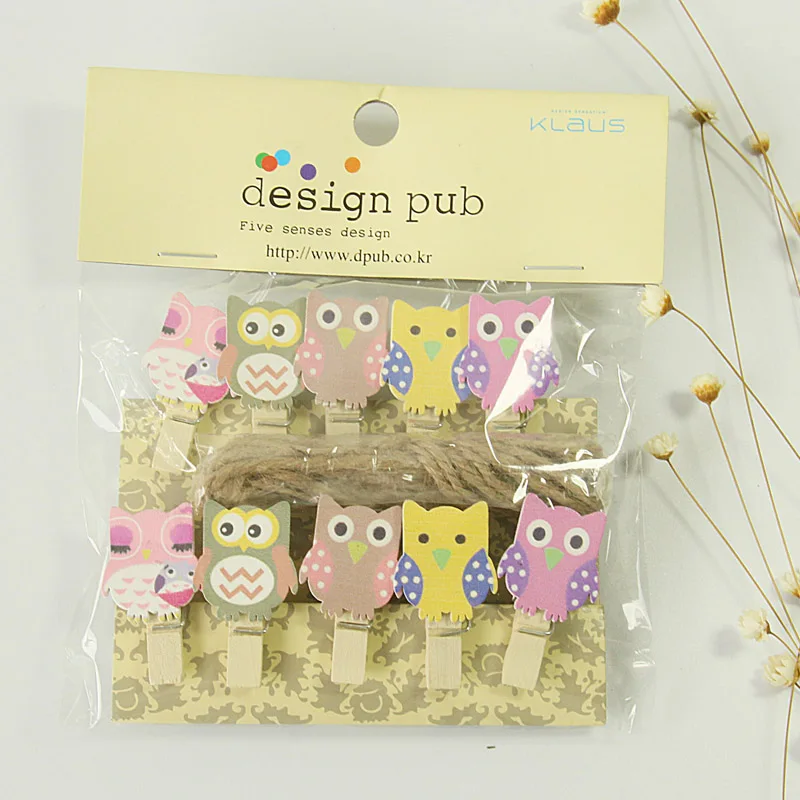 10pcs 35x7mm Owl Lovely DIY Wood Clothes Pegs Clothespin Clips Office Party Decoration Accessories Photo Hanging Pegs Creative