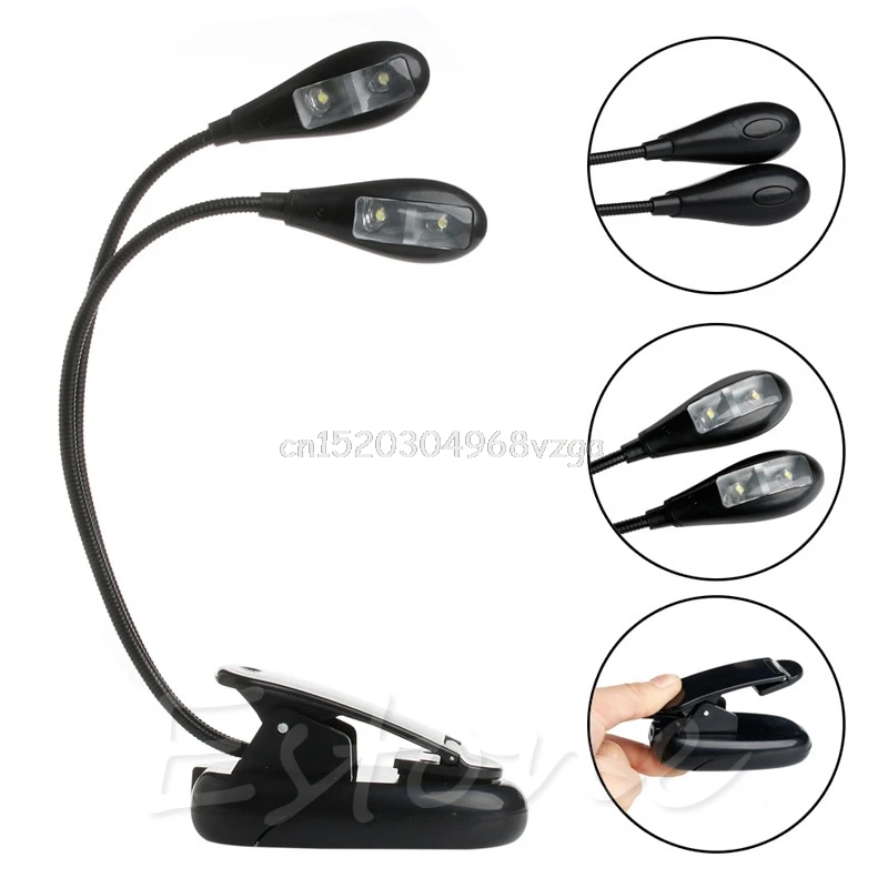 Flexible 2 Dual Arms Clip On 4 LED 8 LED Light Lamp for Book Reading Tablet Lamp Dropshipping