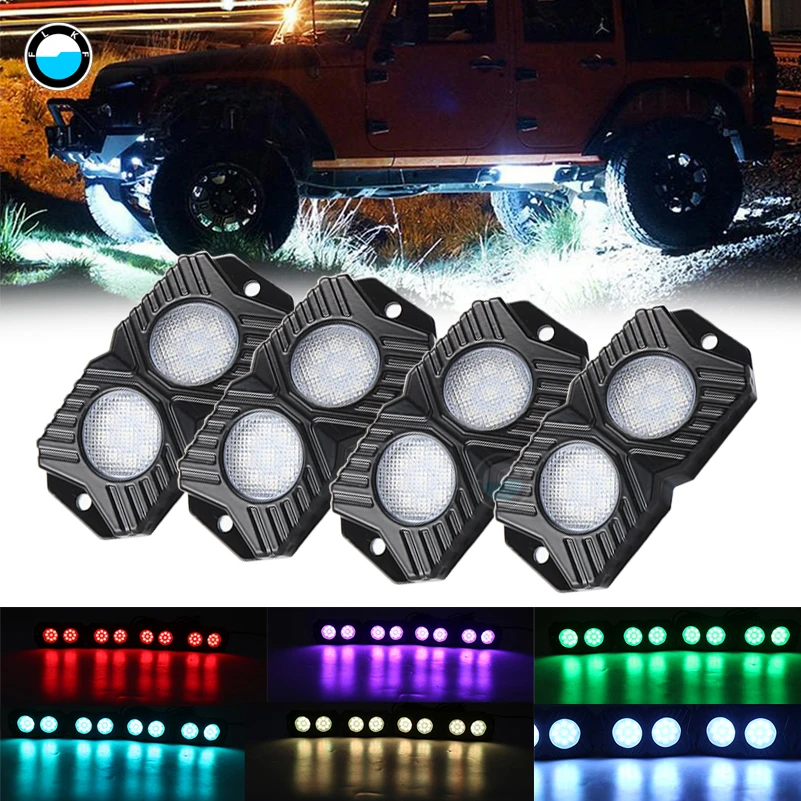 

4 Pods RGB LED Rock Lights with Bluetooth Remote Multicolor Kit 4x4 Under LED Rock Light for SUV ATV Boat Car Decorative Light