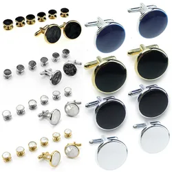 Pinksee 8pcs/set Luxury Fashion Round Plated Cufflinks Arm Buttons for Men Business Shirts Cufflinks Wedding Jewelry Запонки