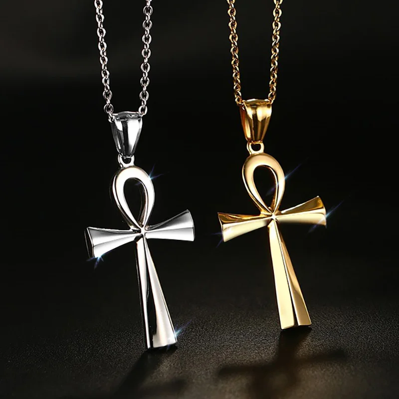 Vnox  Retro Ankh Necklace Egyptian Cross Necklaces & Pendants Jewelry Gold-color Vintage Crux Ansata Prayer Jewelry