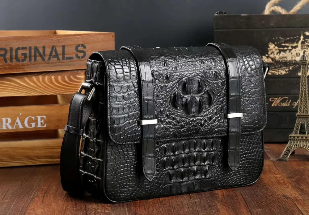 2018 latest quality 100% genuine crocodile head skin alligator leather men shoulder cross body bag leisure  messenger bag men