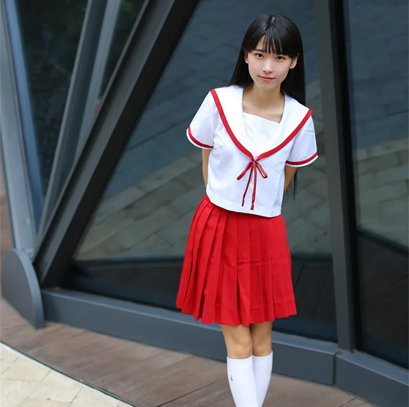 Mädchen Kurzen ärmeln Schuluniform Dame Sailor Schule Uniformen Custom Japanischen Serie Splice Kragen Sailor Uniform D-2011