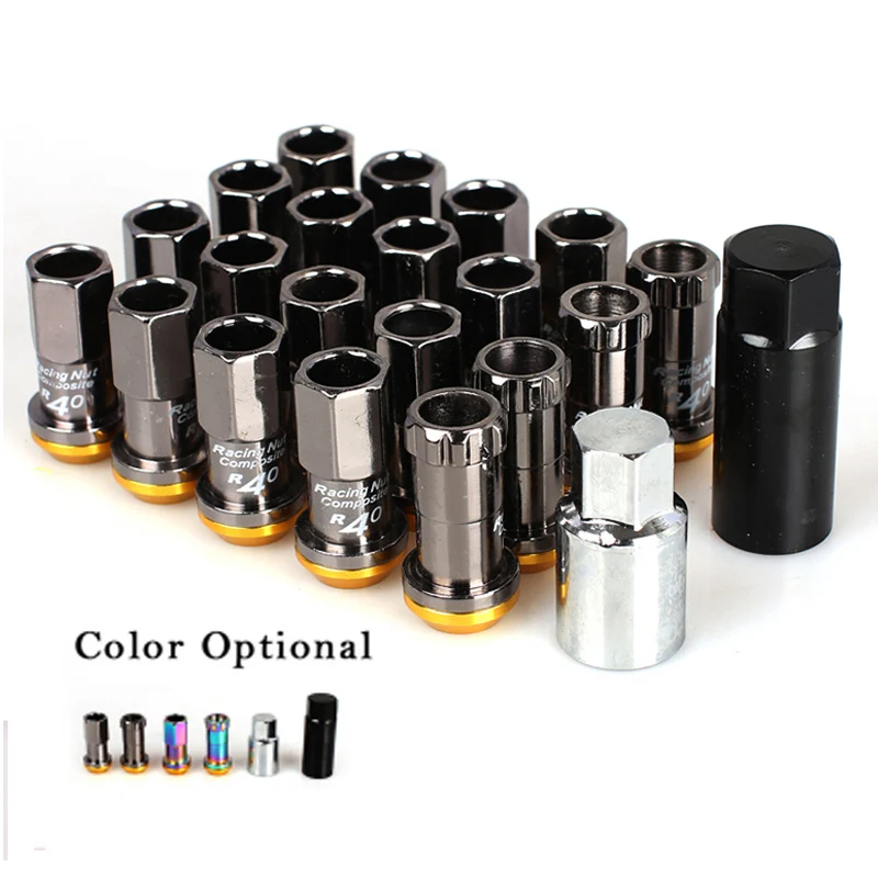 New R40 Style 44mm Wheel Nuts Steel M12x1.5/1.25 Racing Lug Nuts 20pcs lock racing lug nuts + 2 set security key