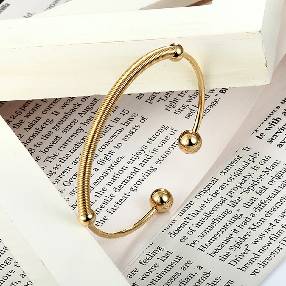 BOBASI New Bangles Spring Frosted Shape Circle Stainless Steel Bracelets & Bangles Gold Color Bracelets Jewellery For Women Gift