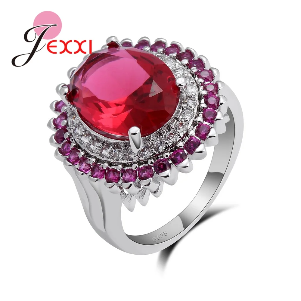 

Rings for Women New Unique Crystal Fashion Jewelry Shiny CZ Rings White/Fuchsia Zircon Jewelry 925 Silver Needle Anillos