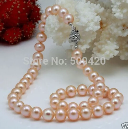 Free shipping Charming natural 8-9mm akoya AAA+ pink pearl necklace