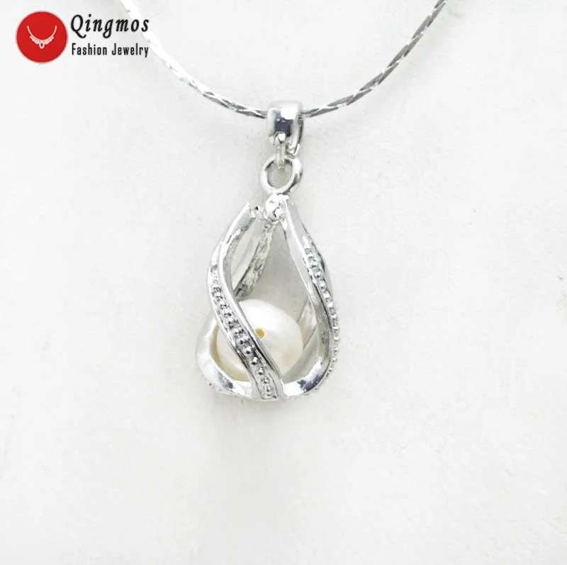 Qingmos 20mm Heart Pendant & Necklace for Women with White Natural Pearl Free 17\