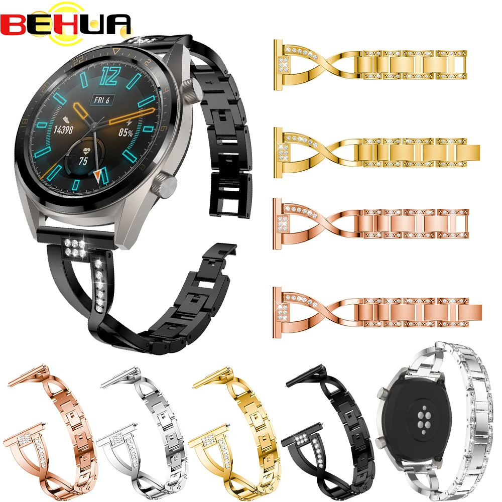 

Rhinestones Stainless Steel Watch Band for huawei Watch GT Strap for Samsung Gear S3 Frontier Classic Galaxy 46mm Smart Bracelet