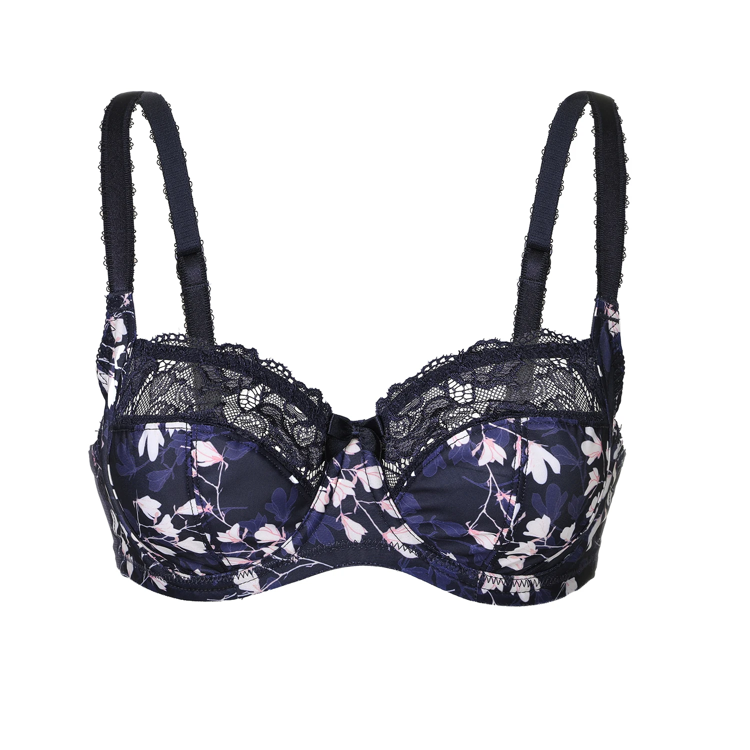 Mulheres Plus tamanho Balconette Bra Push Up Floral Lace Cobertura completa Underwire Não acolchoado Underwear copo cheio Lingerie D DD E F G