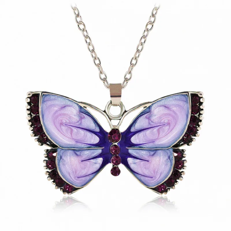 New Women Lady Metal Butterfly Crystal Rhinestones Shape Pendant Chain Necklace Sweater Jewelry Gift image 4