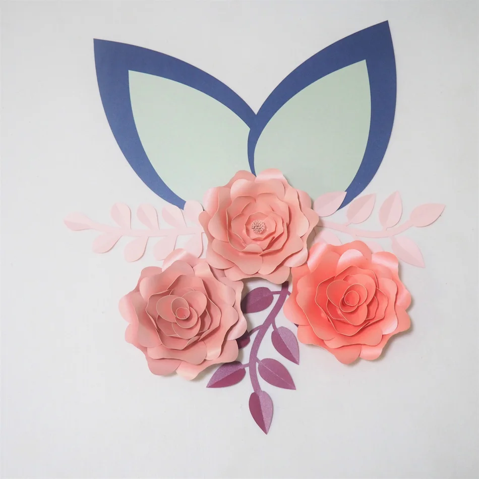 Cardstock Pink DIY Paper Flowers Leaves Ears Set For Wedding & Event Backdrops Decorations Nursery Wall Deco Video Tutorials